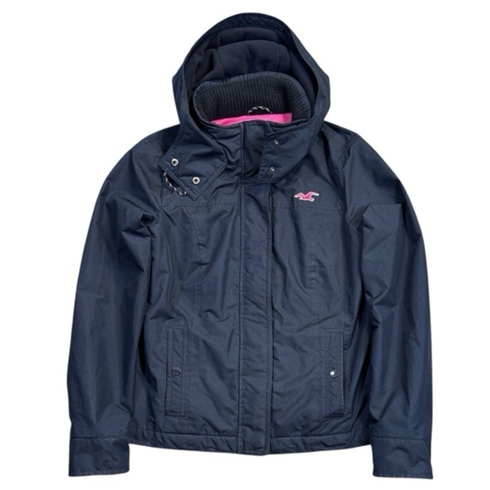 Hollister Navy Bomber Jacket with Pink Accents